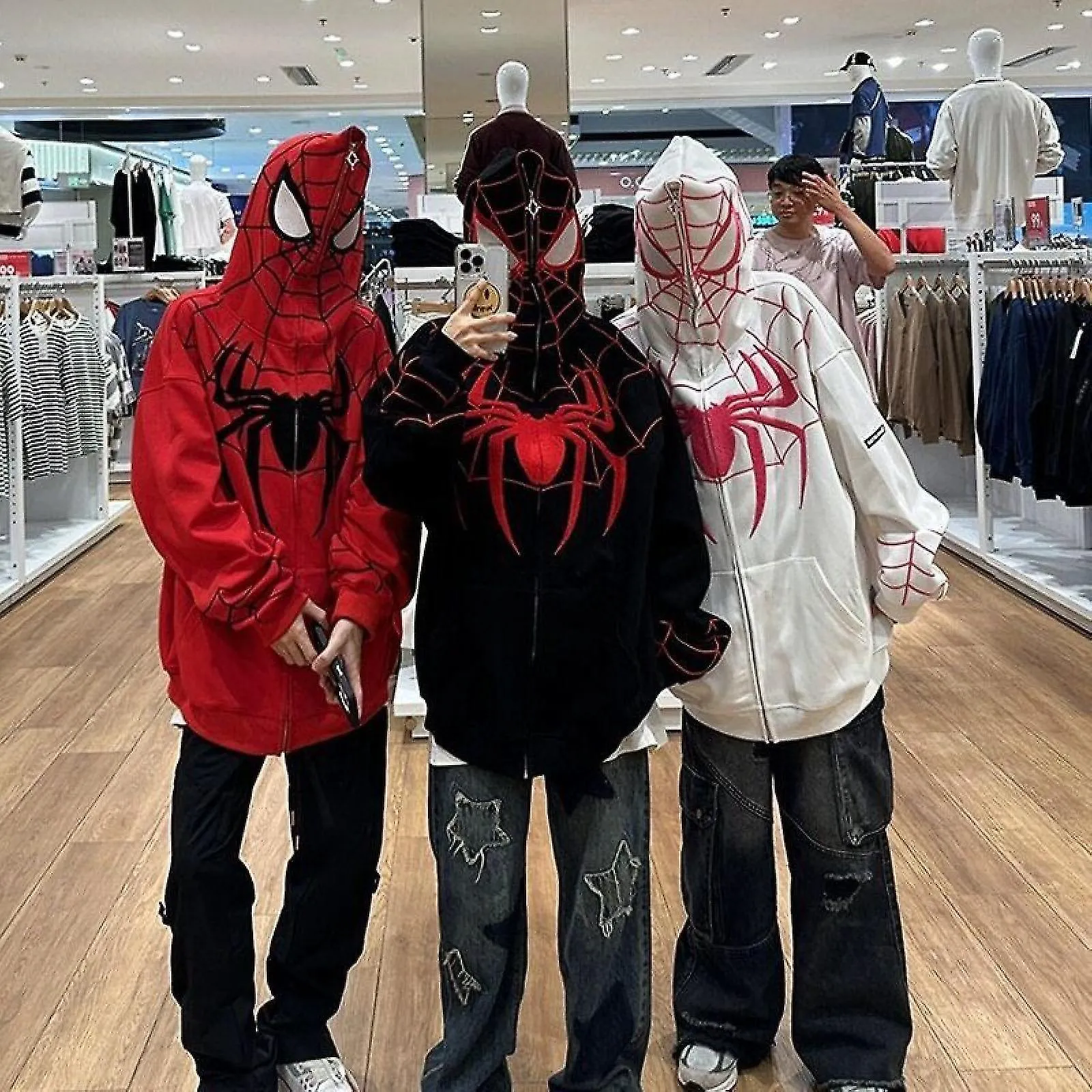 Spiderman Sudadera con capucha con cremallera completa Camisa de ropa de calle Sudaderas de gran tamaño