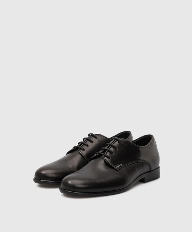 Stefano Ricci Kids Black Leather Derbies