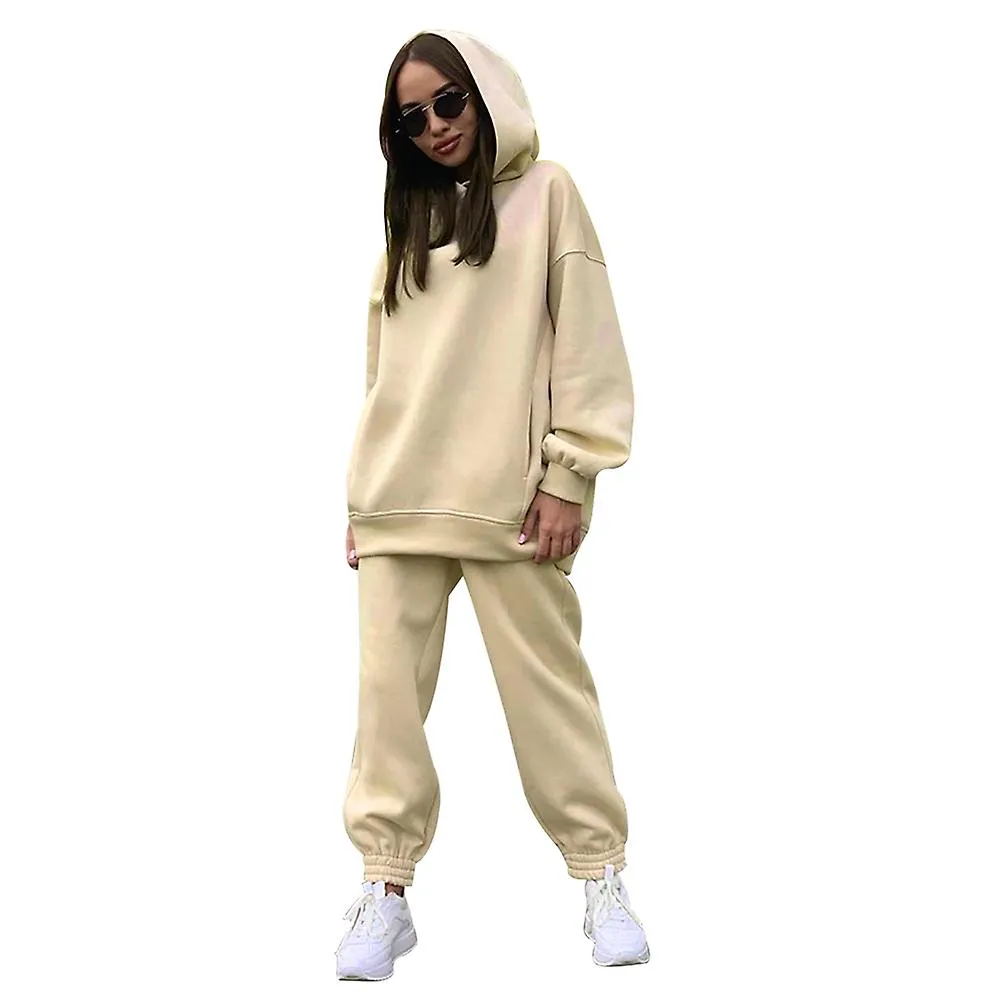 Sudaderas con capucha de 2 piezas Set Solid Color Pullover Sweatshirt & Sweatpants Thick Tracksuit