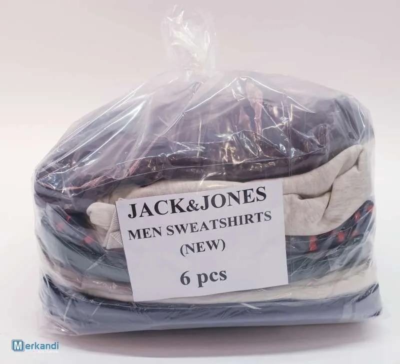 SUDADERAS PARA HOMBRE JACK & JONES A GRANEL A LA VENTA  NUEVO CON ETIQUETAS, PAQUETE DE 6