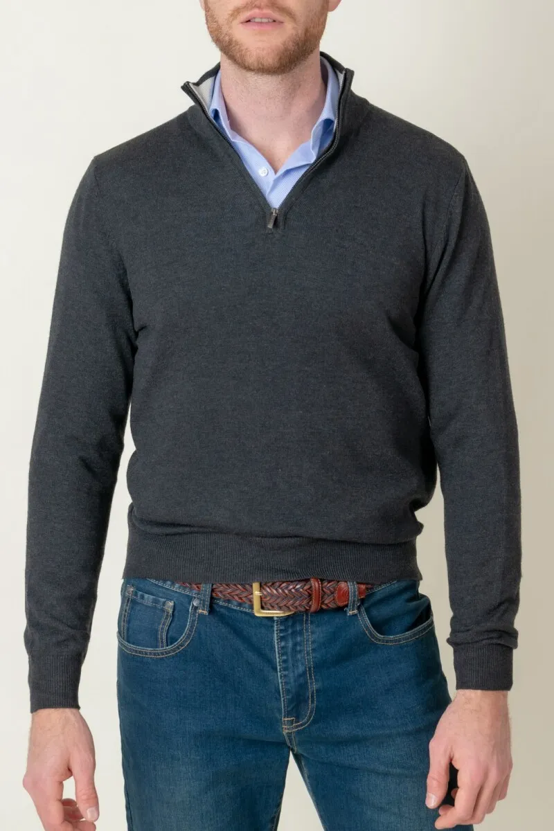 SWEATER LANA MERINO MEDIO CIERRE  GRIS PIZARRA