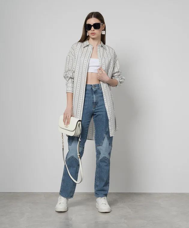 Twinset White elongated shirt with a logo pattern