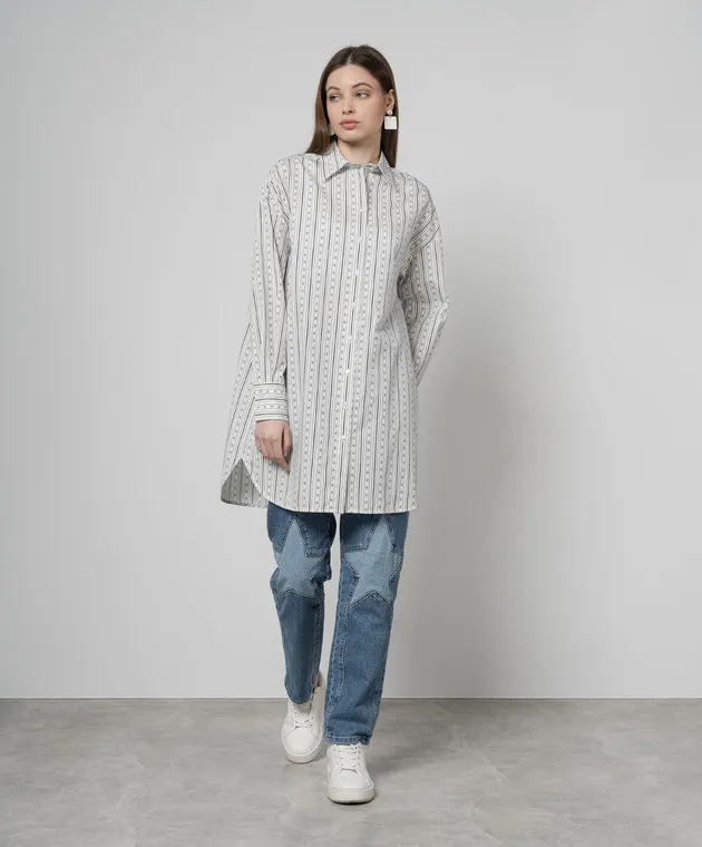 Twinset White elongated shirt with a logo pattern