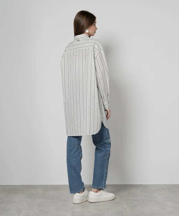 Twinset White elongated shirt with a logo pattern
