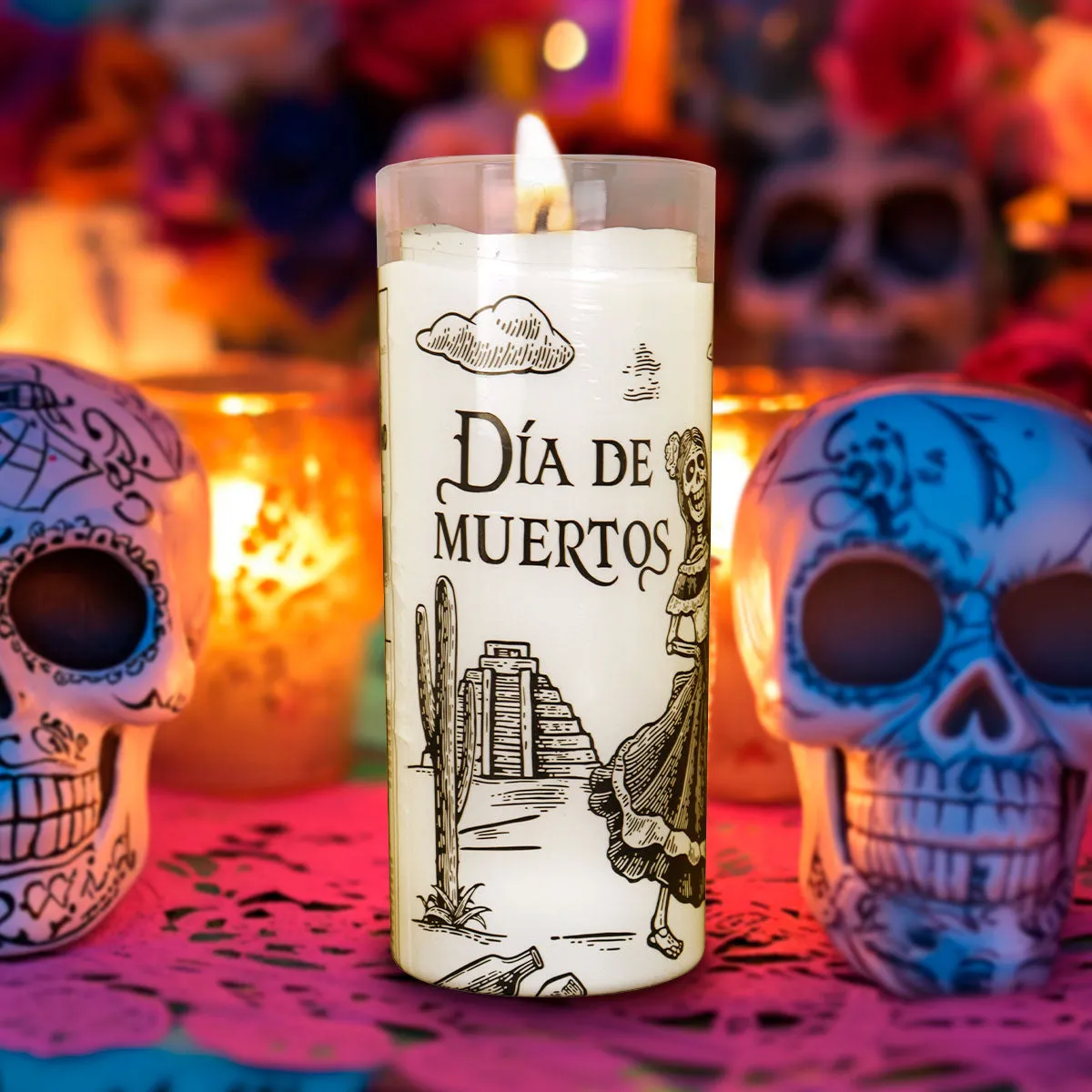 Veladora con Diseo de Charro y Adelita para Día de Muertos