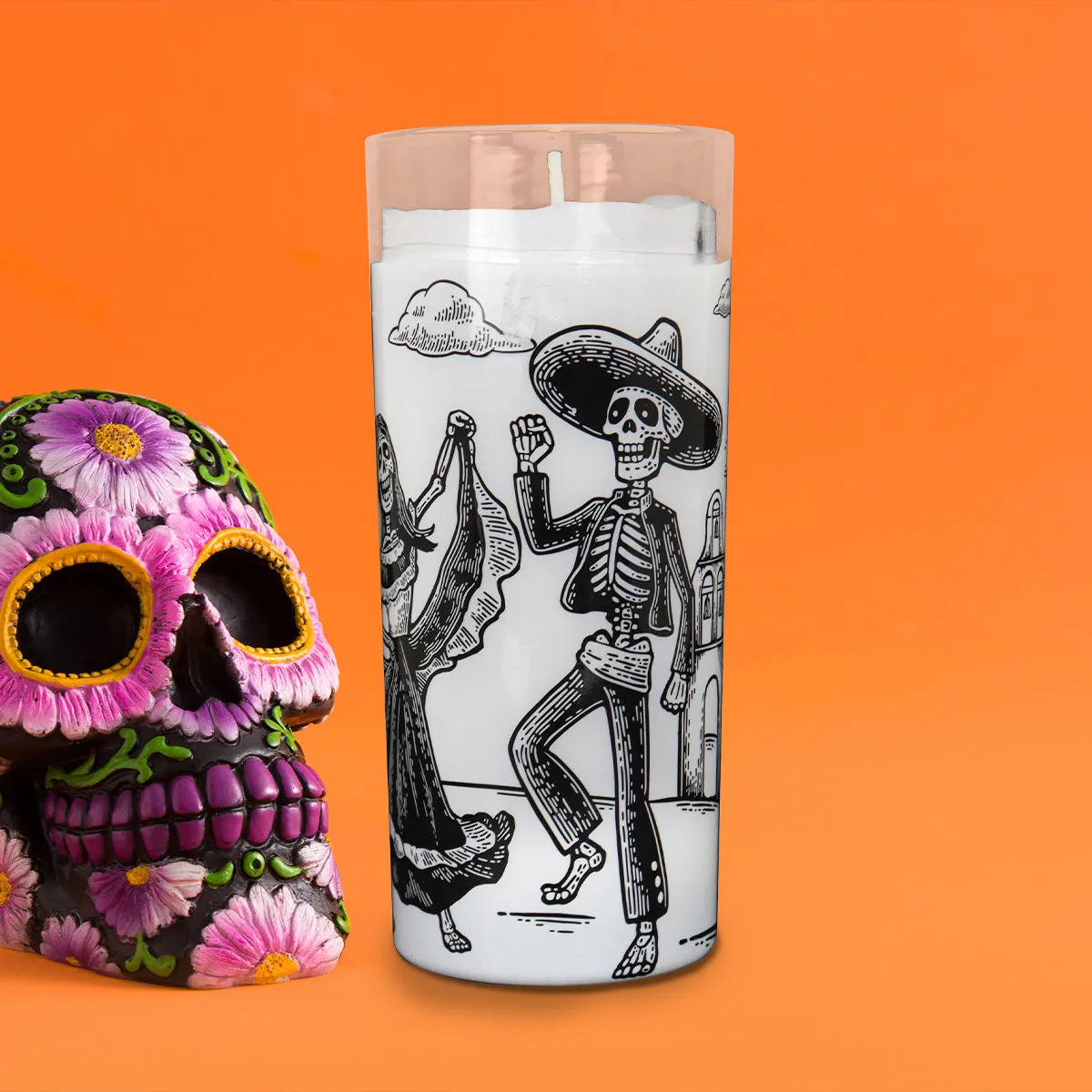 Veladora con Diseo de Charro y Adelita para Día de Muertos