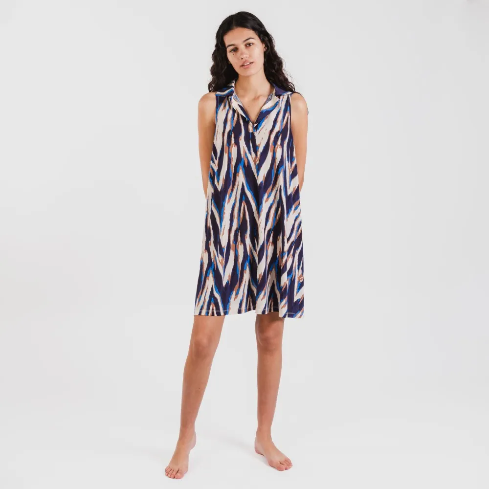 Vestido corto cuello y solapa soft Catherine azul