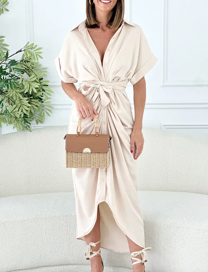 Vestido fruncido new beige
