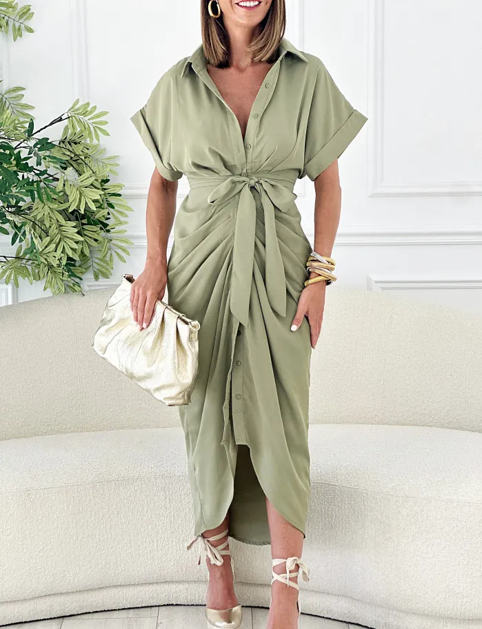 Vestido fruncido new kaki