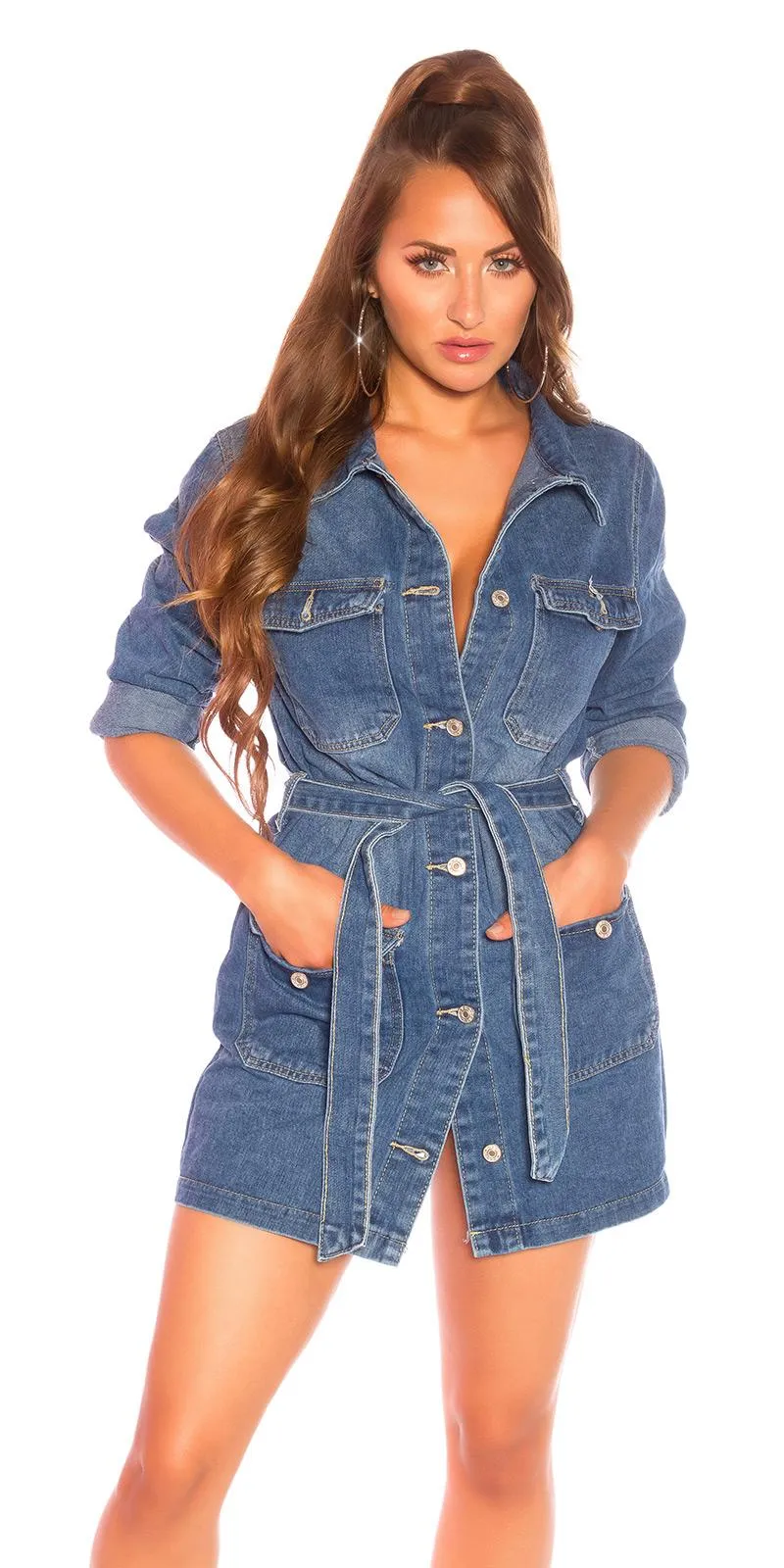Vestido jeans azul corto con cinturón