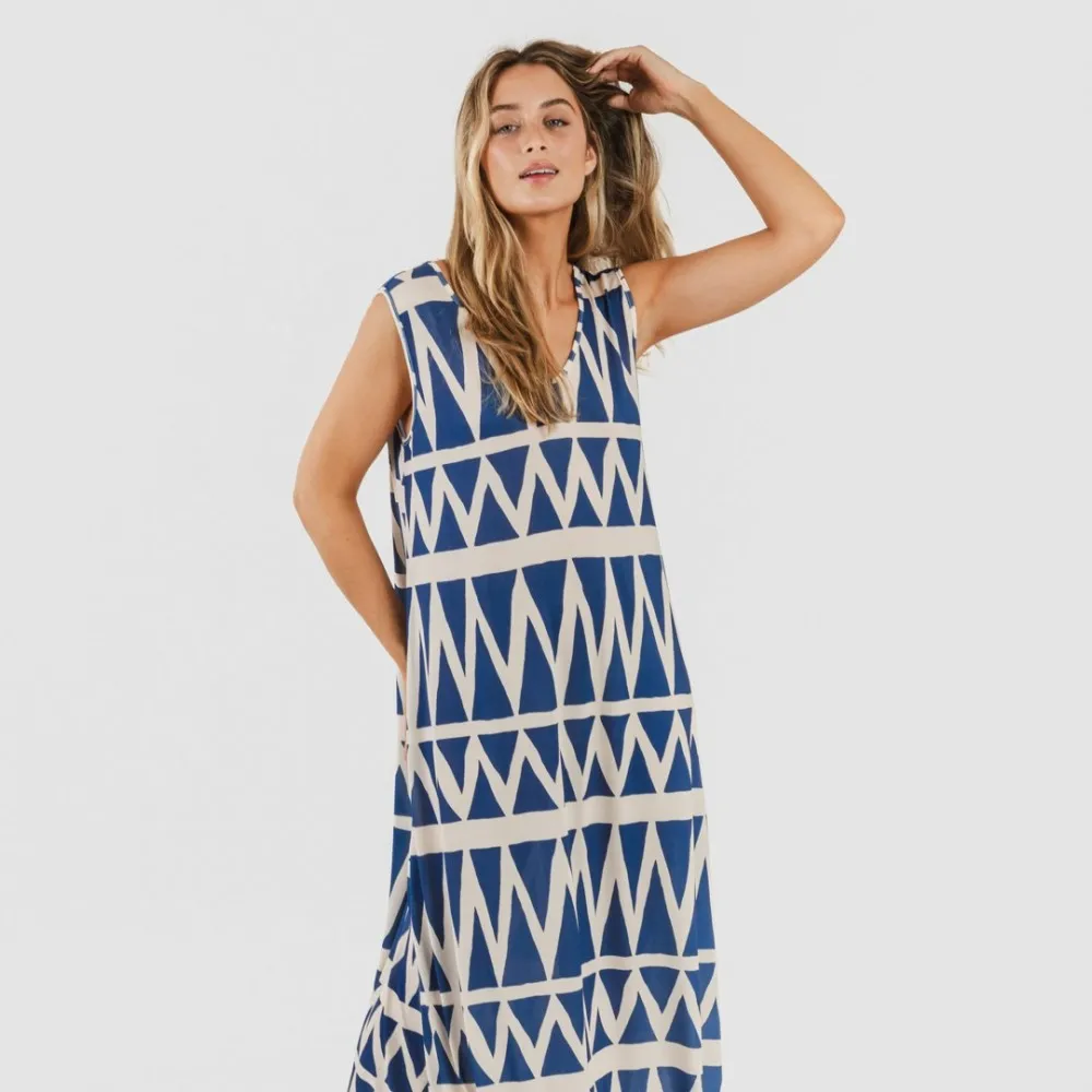 Vestido largo tirantes soft Lenna azul marino