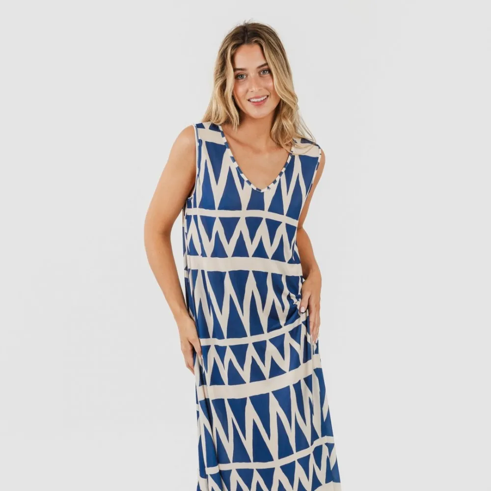 Vestido largo tirantes soft Lenna azul marino