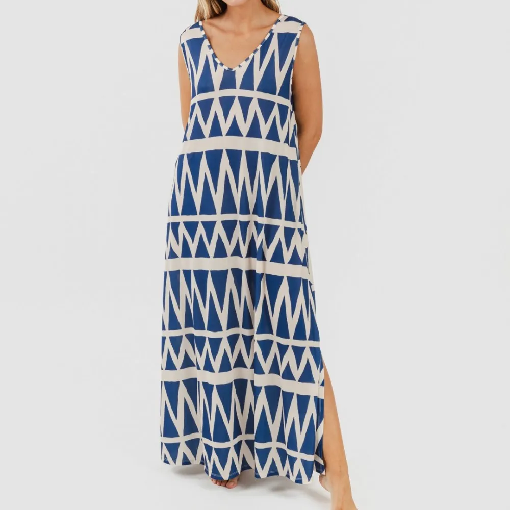 Vestido largo tirantes soft Lenna azul marino