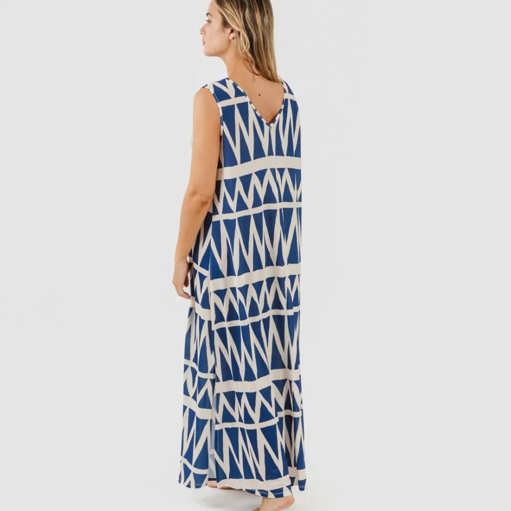 Vestido largo tirantes soft Lenna azul marino