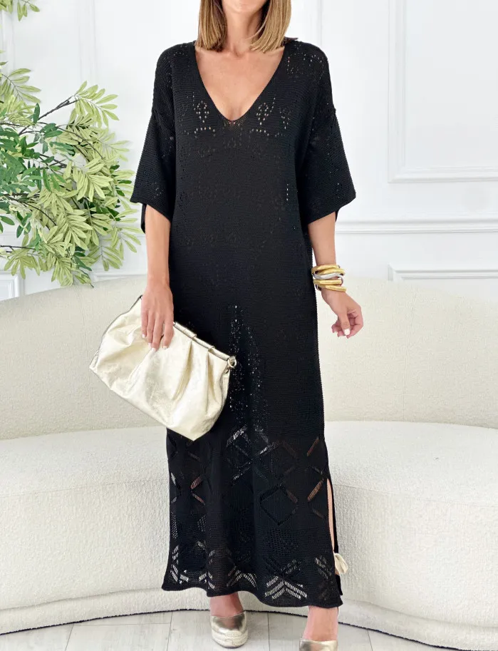 Vestido macarela crochet negro