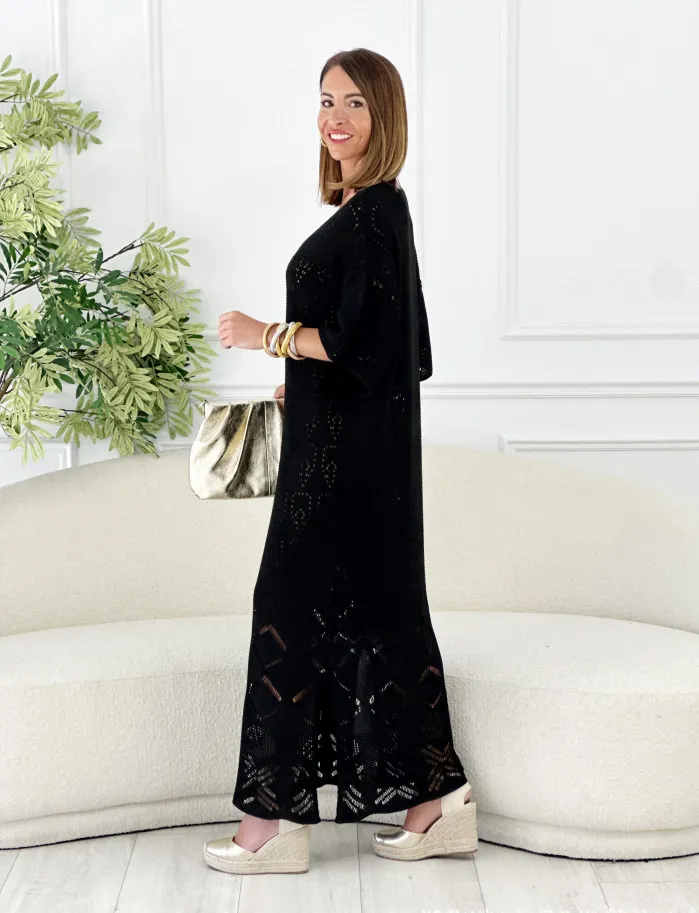Vestido macarela crochet negro