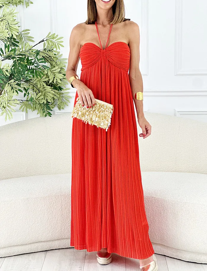 Vestido plisado coral