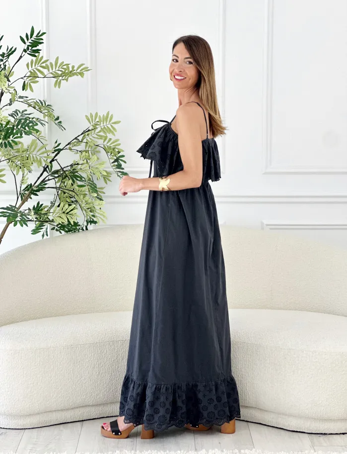 Vestido Polinesia troquelado antracita