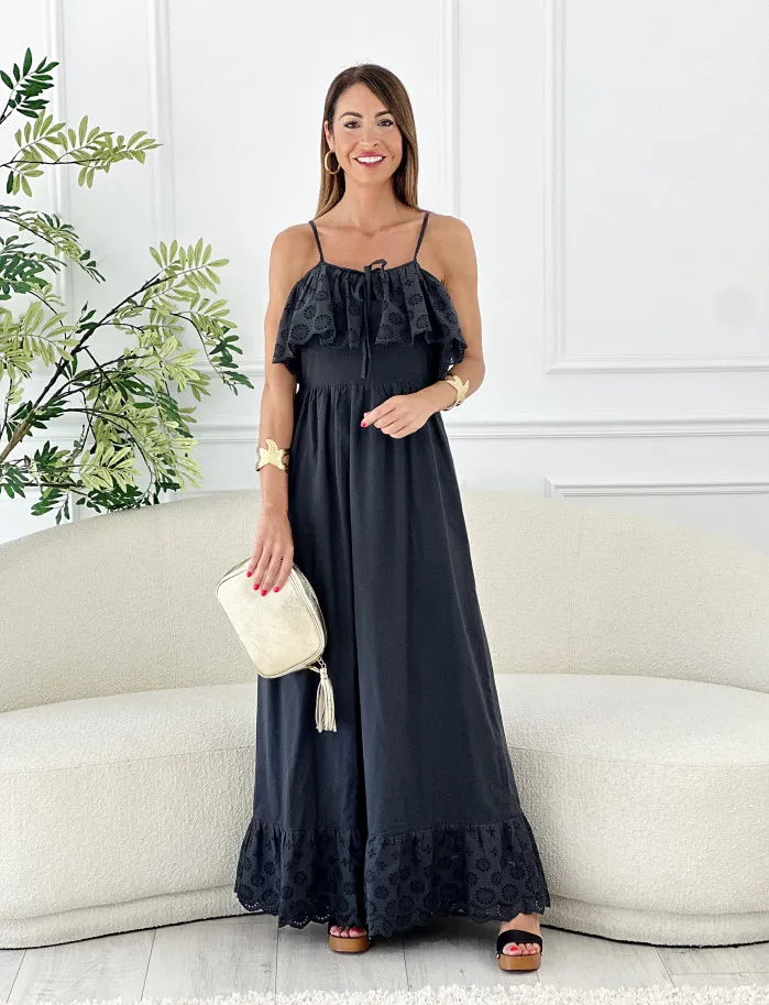 Vestido Polinesia troquelado antracita