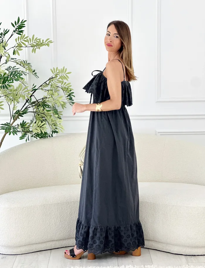 Vestido Polinesia troquelado antracita