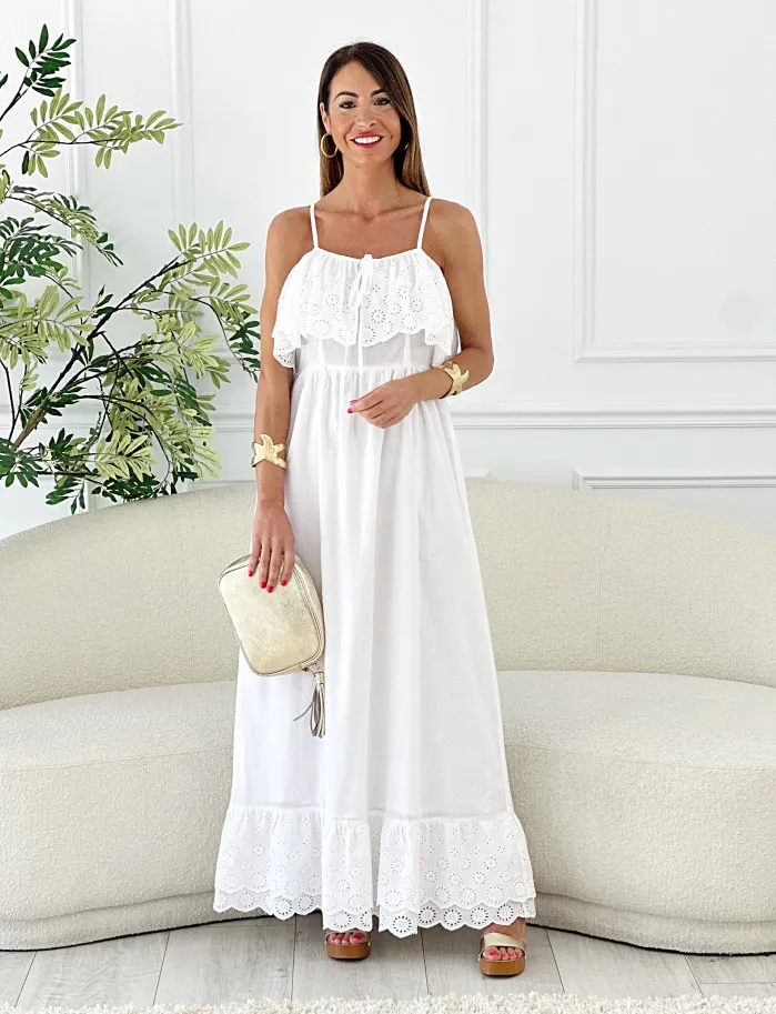 Vestido Polinesia troquelado blanco