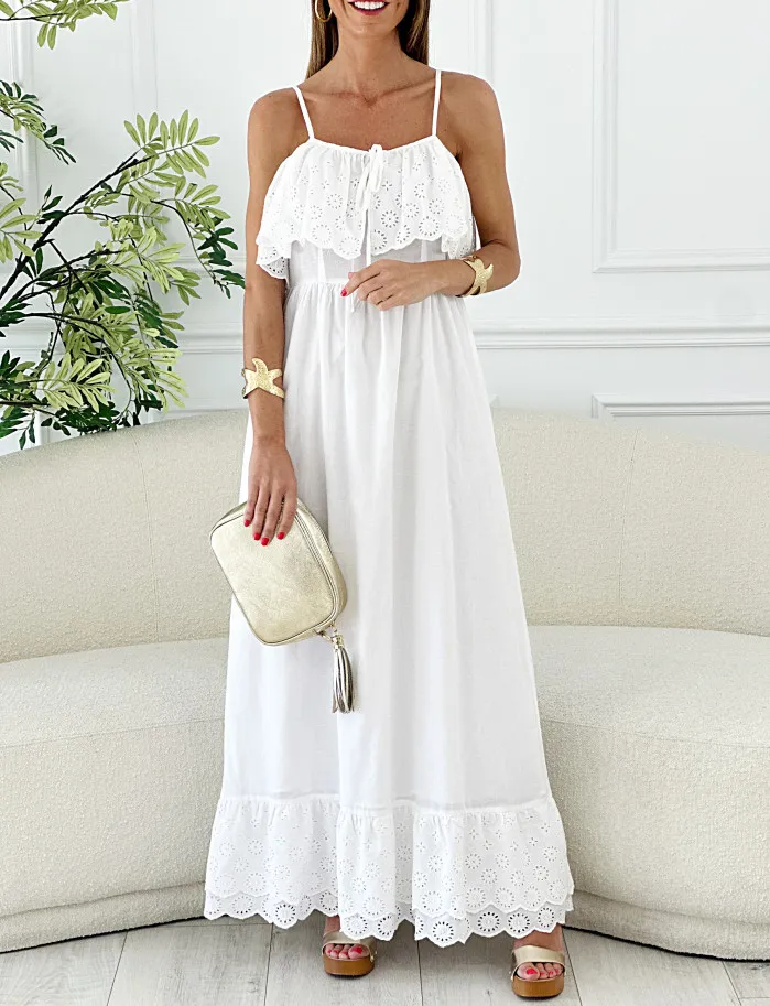 Vestido Polinesia troquelado blanco