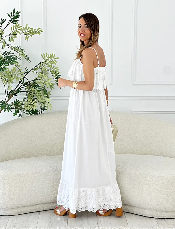 Vestido Polinesia troquelado blanco