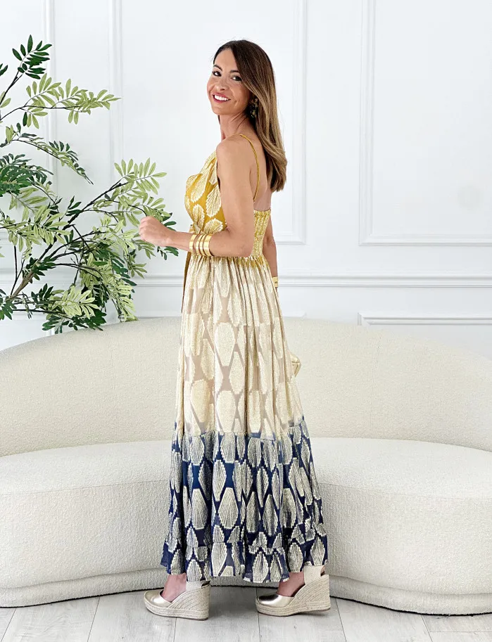 Vestido siren mostaza & azul
