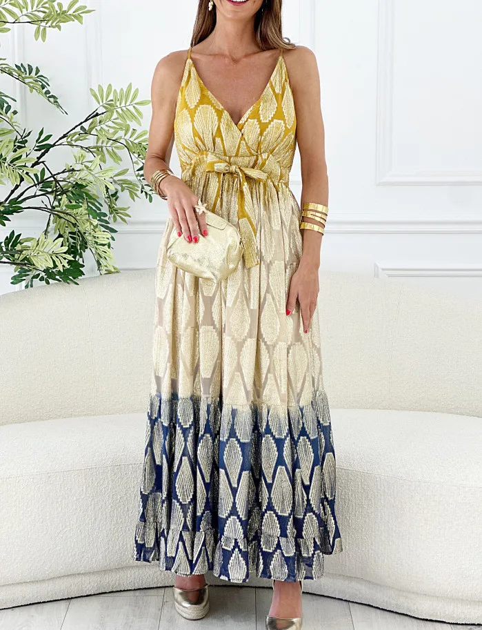 Vestido siren mostaza & azul
