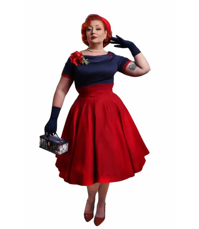 VESTIDO SWING DARLENE AZUL MARINO CON BURDEOS DOLLY AND DOTTY V33318