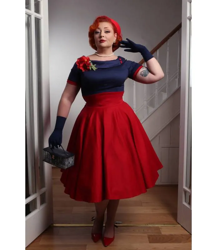 VESTIDO SWING DARLENE AZUL MARINO CON BURDEOS DOLLY AND DOTTY V33318
