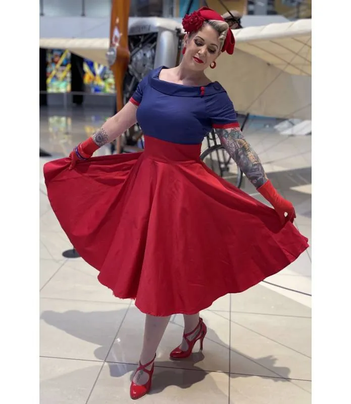 VESTIDO SWING DARLENE AZUL MARINO CON BURDEOS DOLLY AND DOTTY V33318