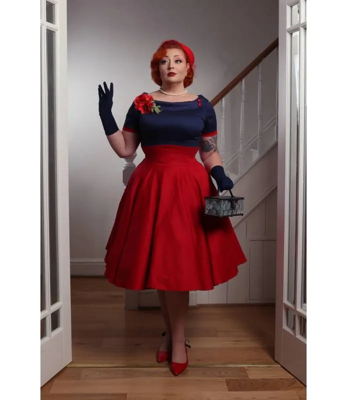VESTIDO SWING DARLENE AZUL MARINO CON BURDEOS DOLLY AND DOTTY V33318