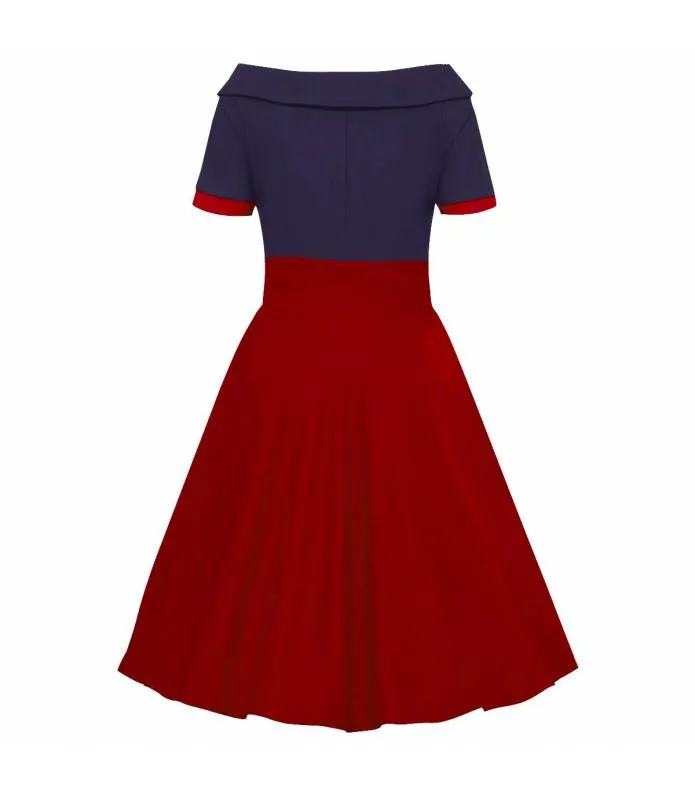 VESTIDO SWING DARLENE AZUL MARINO CON BURDEOS DOLLY AND DOTTY V33318