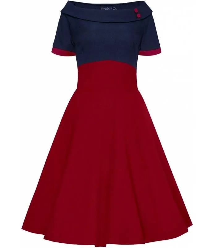 VESTIDO SWING DARLENE AZUL MARINO CON BURDEOS DOLLY AND DOTTY V33318