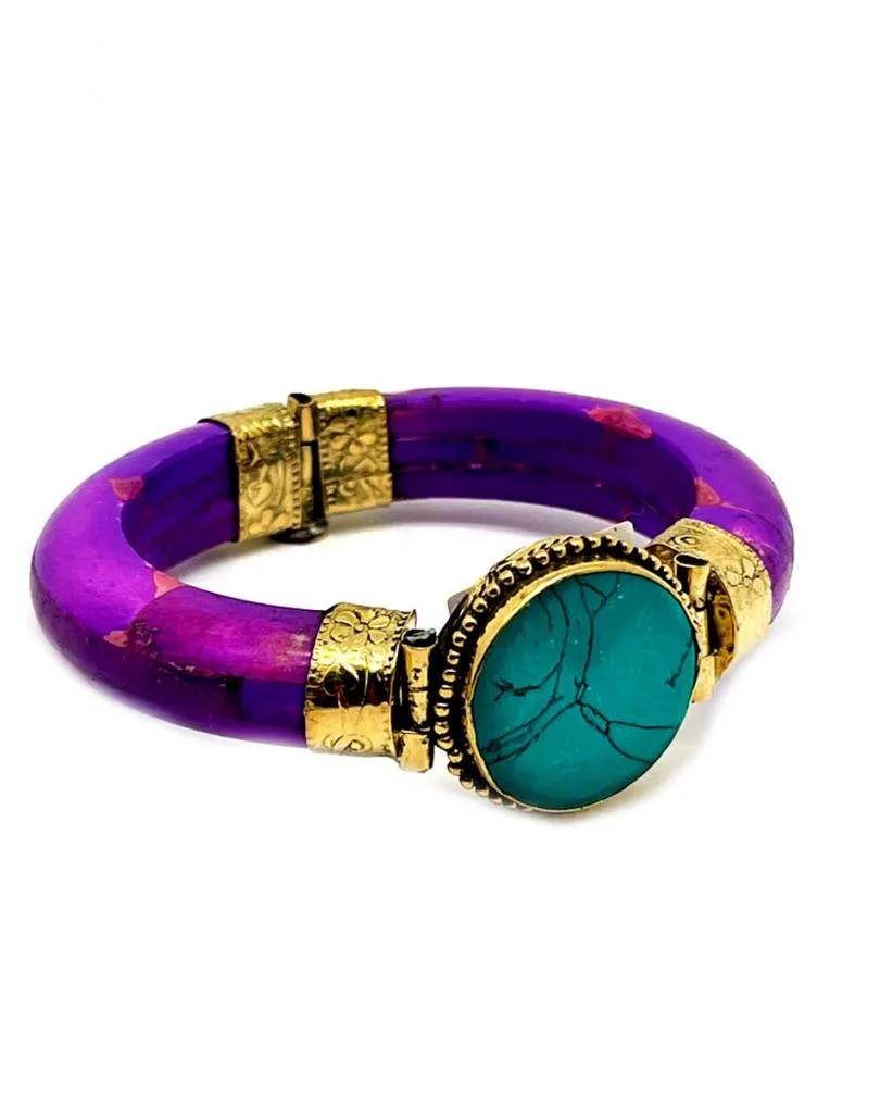 VISTOSAS PULSERAS FUCSIAS DE HUESO CON PIEDRA SEMIPRECIOSA