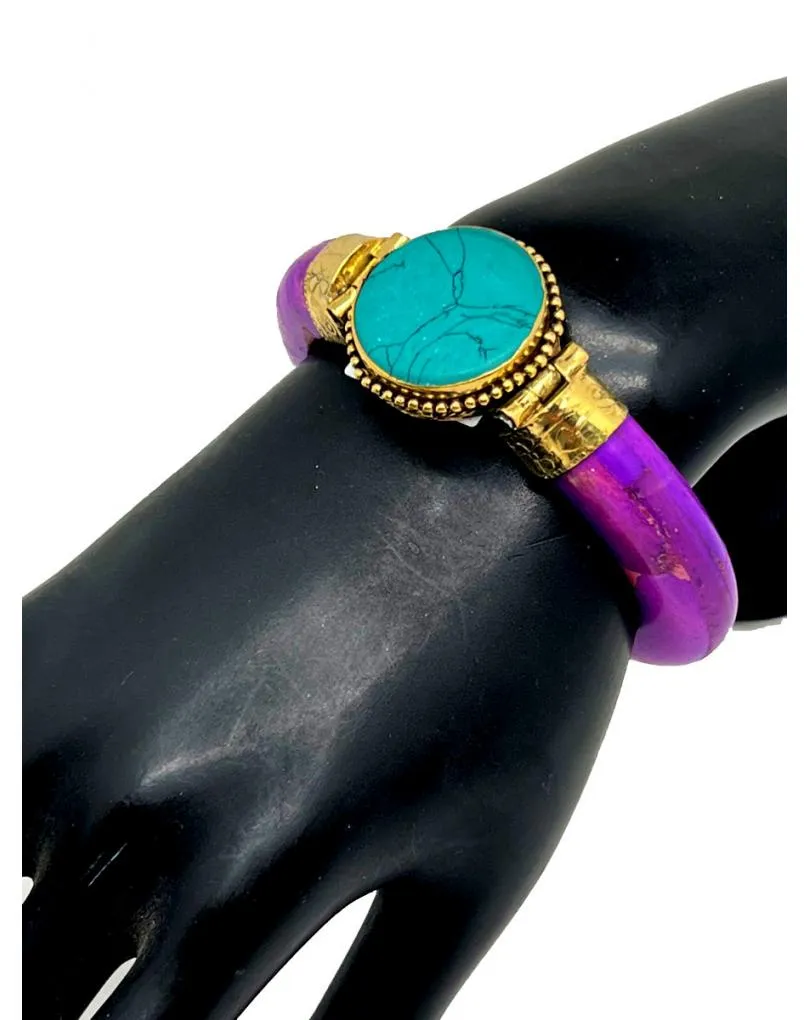 VISTOSAS PULSERAS FUCSIAS DE HUESO CON PIEDRA SEMIPRECIOSA