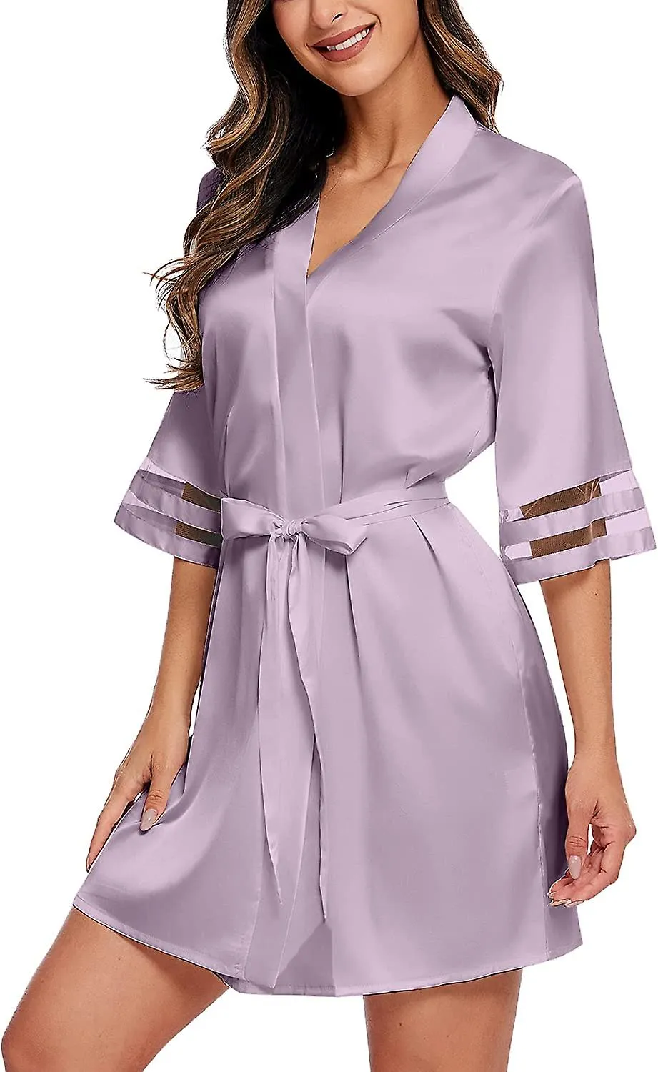 WOMEN'S SATIN ROBE SILK KIMONO BATHROBE BRIDESMAID WEDDING BRIDAL PARTY ROBES 3/4  S3XL