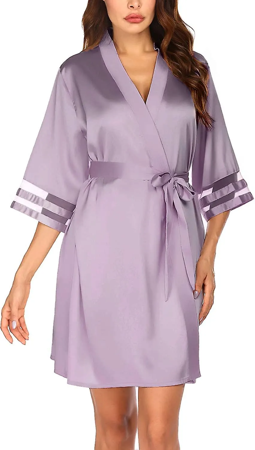WOMEN'S SATIN ROBE SILK KIMONO BATHROBE BRIDESMAID WEDDING BRIDAL PARTY ROBES 3/4  S3XL