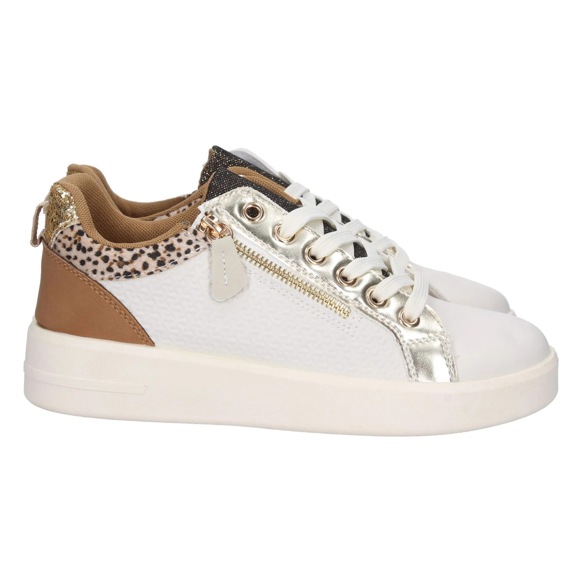 Zapatilla cómoda cremallera para mujer color beige