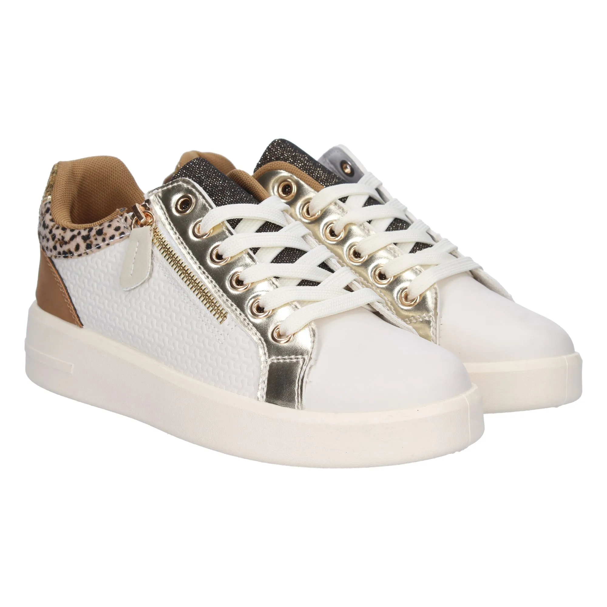 Zapatilla cómoda cremallera para mujer color beige