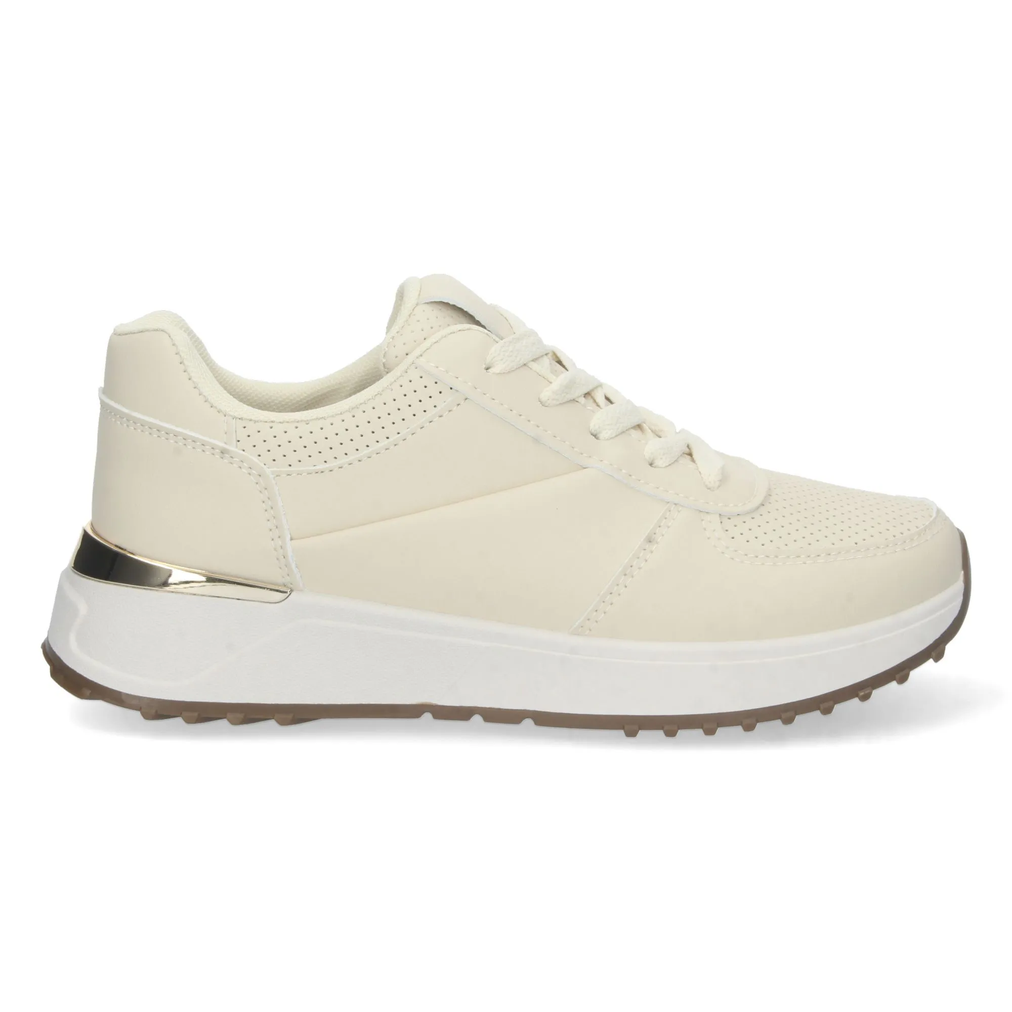 Zapatilla deportiva plana lazos mujer color beige