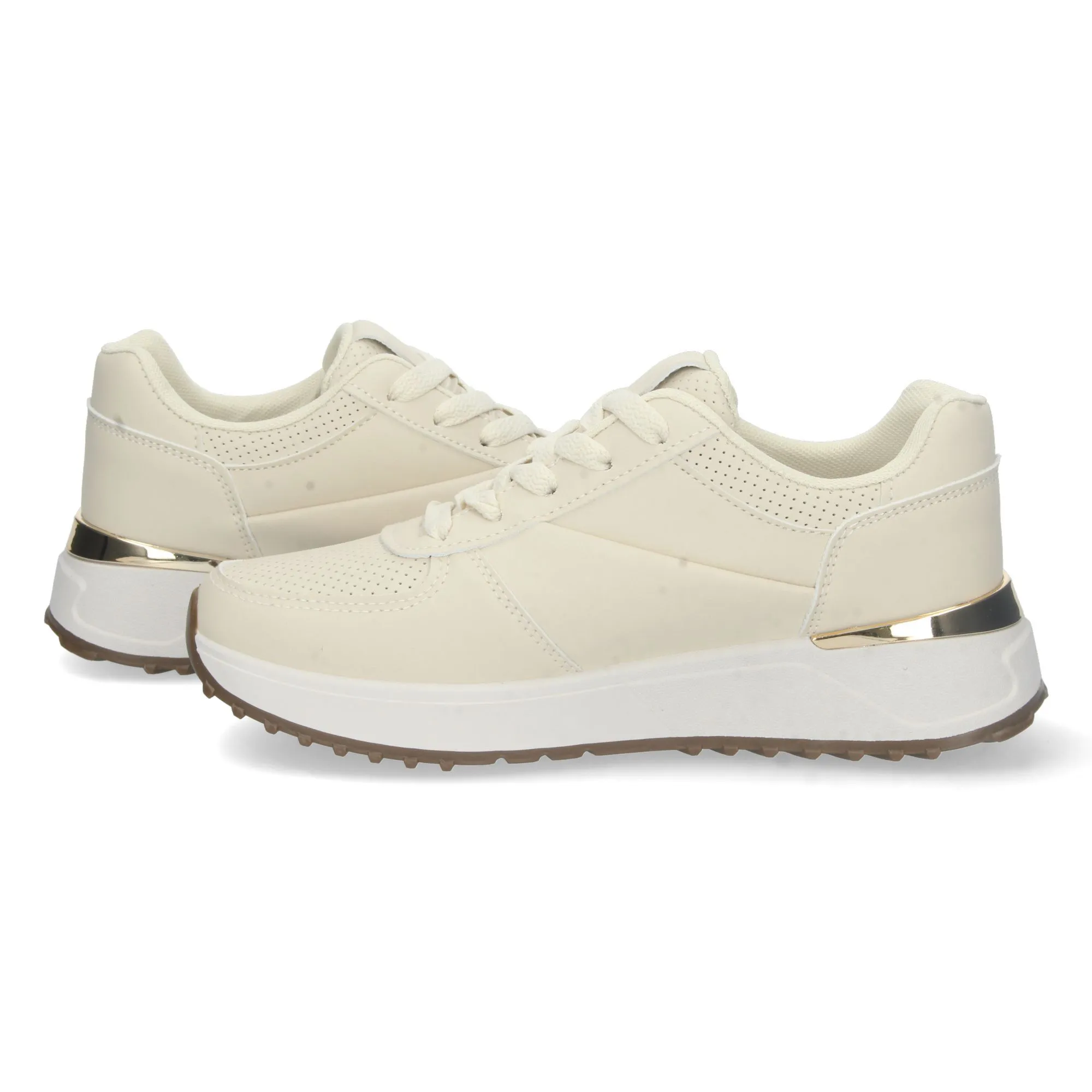 Zapatilla deportiva plana lazos mujer color beige