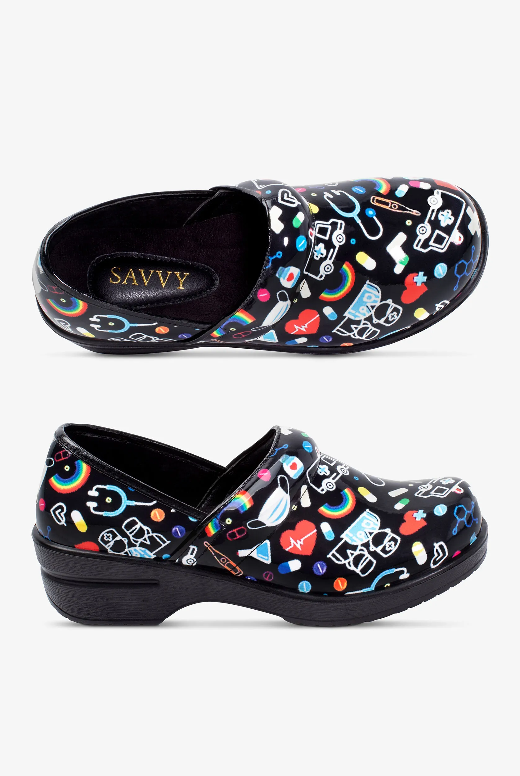 Zuecos de enfermería Savvy Brandy Nurse Print para mujer