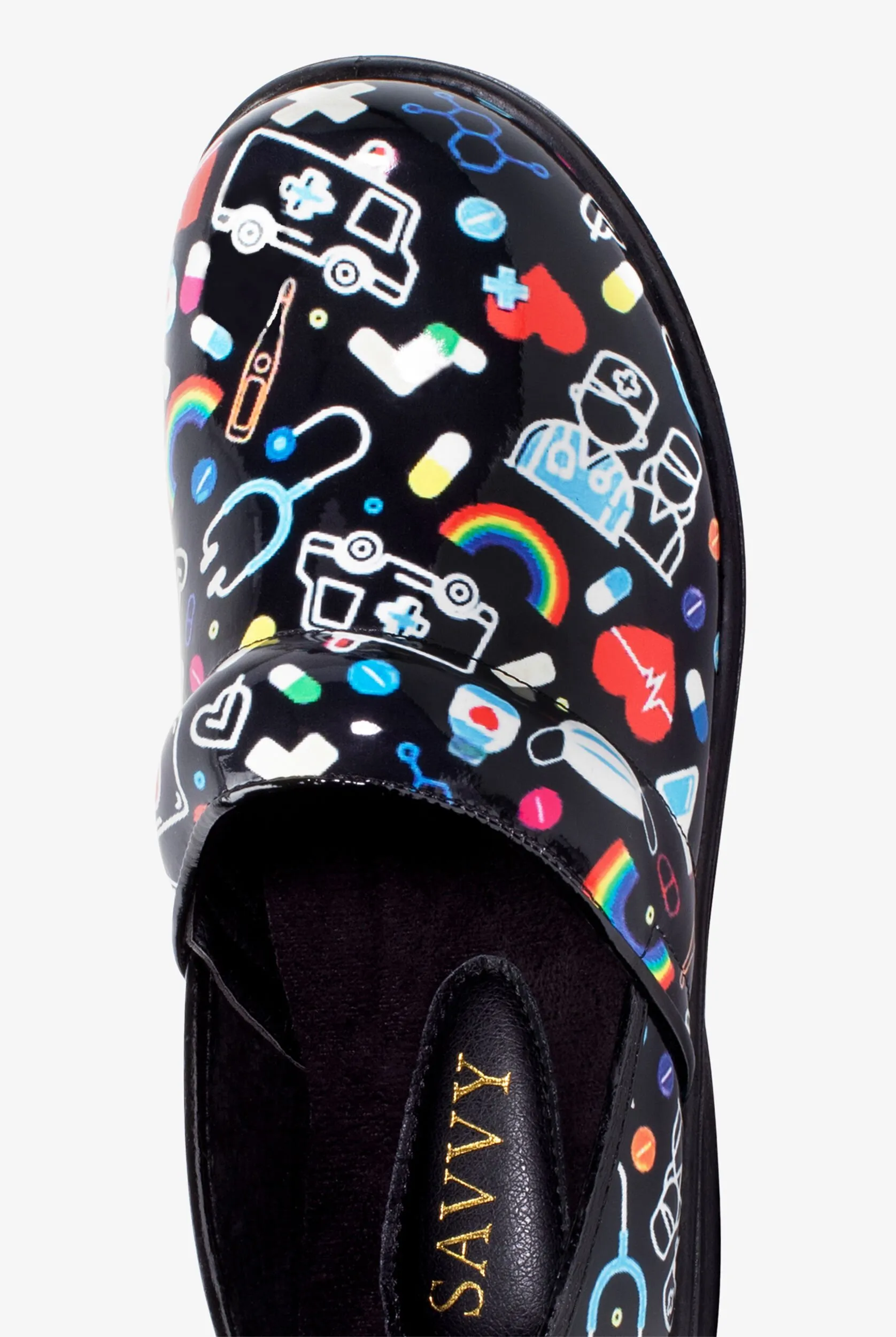 Zuecos de enfermería Savvy Brandy Nurse Print para mujer